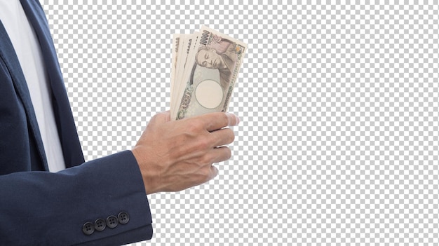 Man hand holding 10000 Japanese Yen banknote