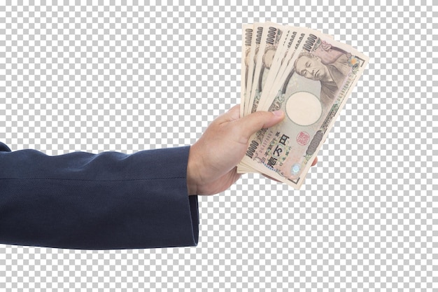 PSD man hand holding 10000 japanese yen banknote