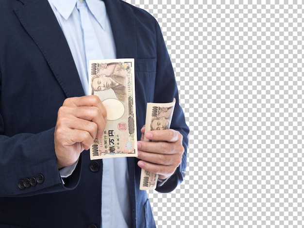 Man hand holding 10000 Japanese Yen banknote