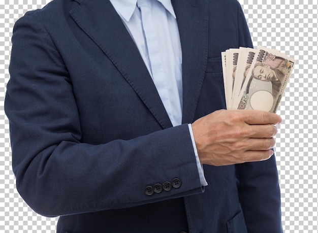 Man hand holding 10000 Japanese Yen banknote