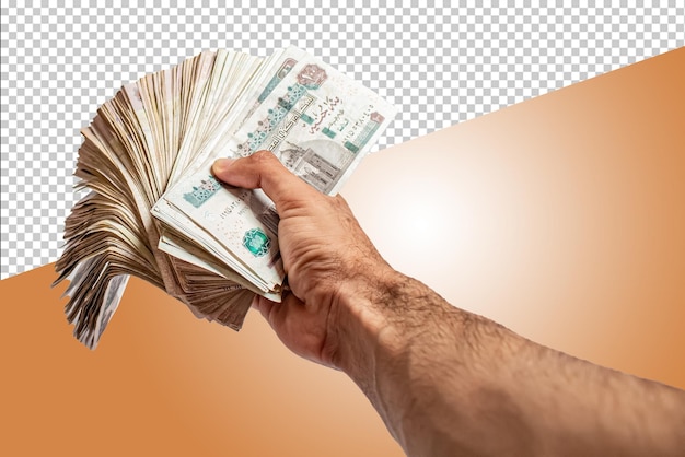 Man hand holding Egyptian money Cash banknote 100 egp isolated