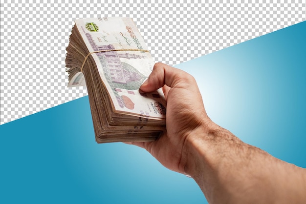 man hand holding egyptian money cash banknote 200 egp isolated