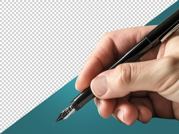 A man hand holding a pen with transparent background