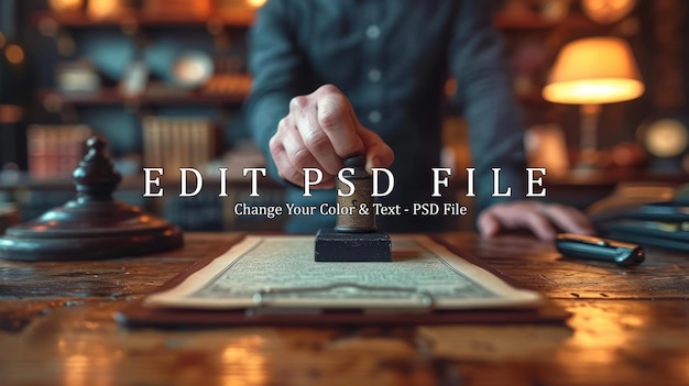 Man hand stamping with approved stamp on document at desk