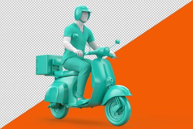 Man in helmet driving vintage scooter clipping path