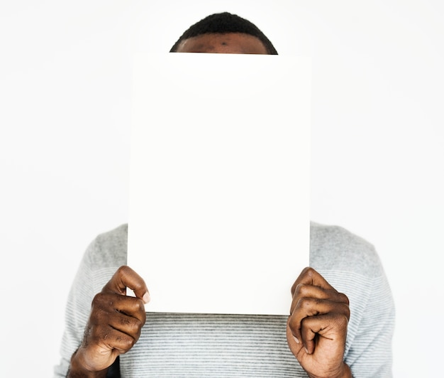 PSD man holding a blank white board