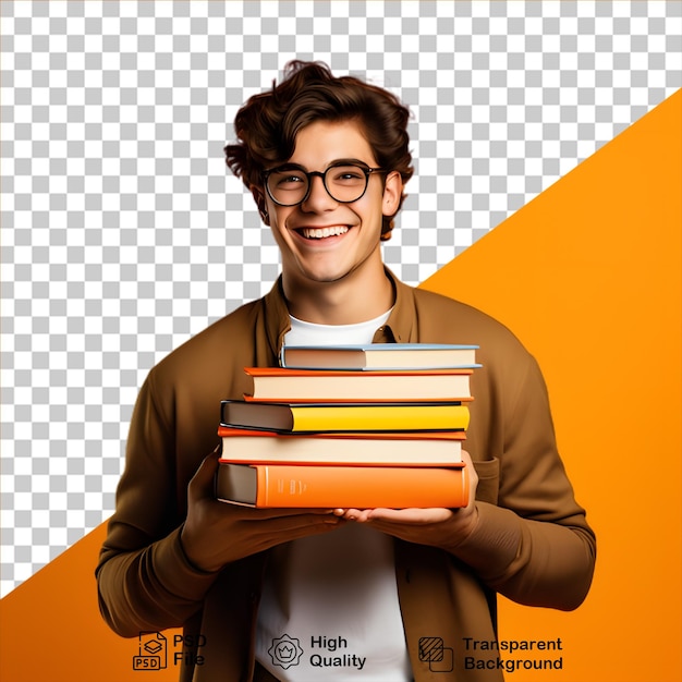 Uomo che tiene libri isolati su uno sfondo trasparente include file png