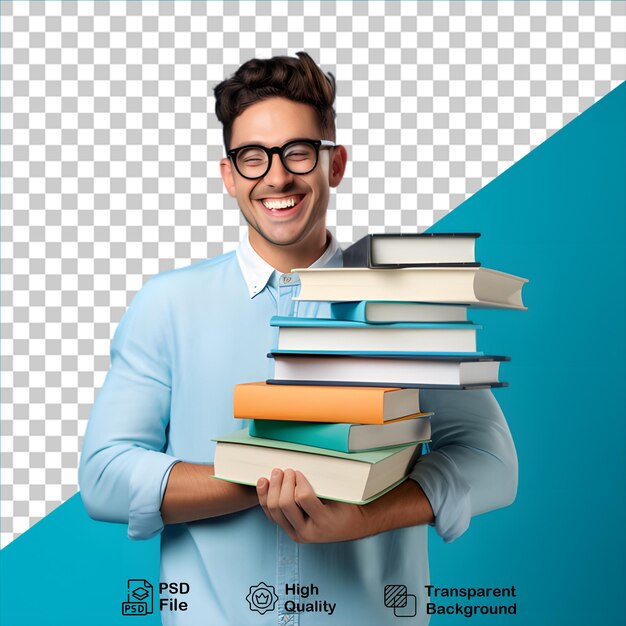 PSD man holding books isolated on transparent background include png file