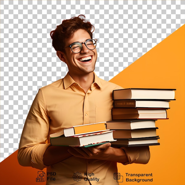 PSD uomo che tiene libri isolati su uno sfondo trasparente include file png