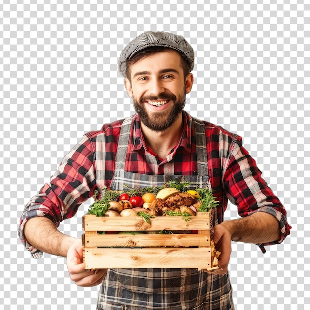 PSD un uomo che tiene una scatola di cibo che dice 