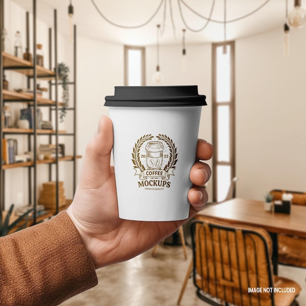 PSD man holding a cup of coffee mockup