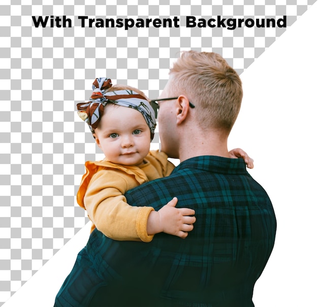 Man holding Cute Little Baby Girl Father Daughter Love PNG PSD Isolated on Transparent Background