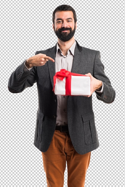 PSD man holding a gift