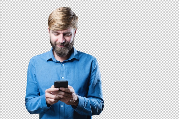 PSD man holding smartphone