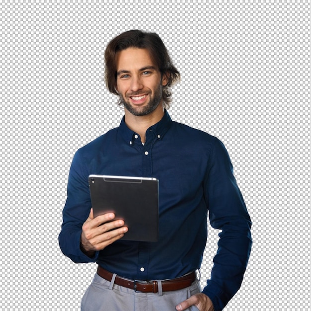 Man Holding Tablet Smiling