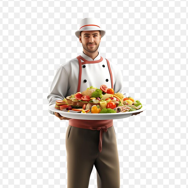 PSD a man holding a tray of fruit with a plate of vegetables