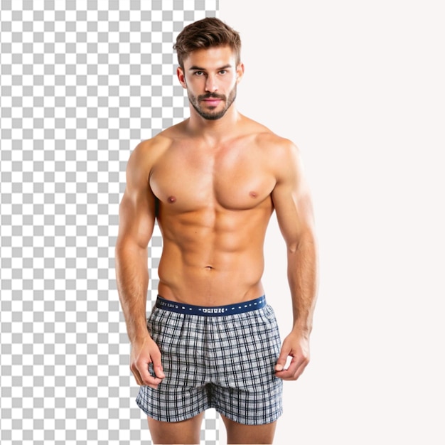 Man in boxershorts op een doorzichtige achtergrond