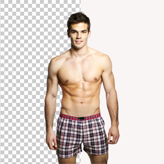 Man in boxershorts op een doorzichtige achtergrond