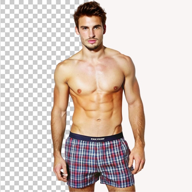 Man in boxershorts op een doorzichtige achtergrond