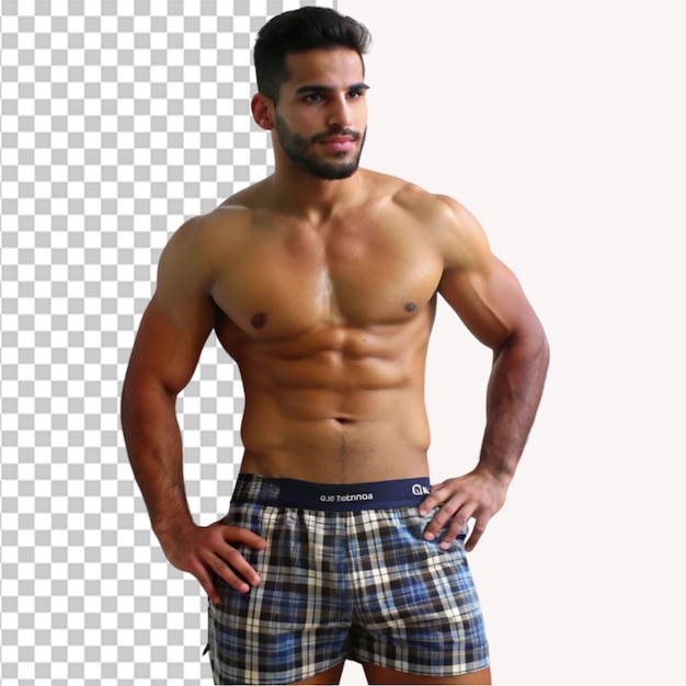 Man in boxershorts op een doorzichtige achtergrond
