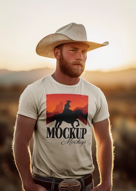 PSD man in cowboykleding mockup