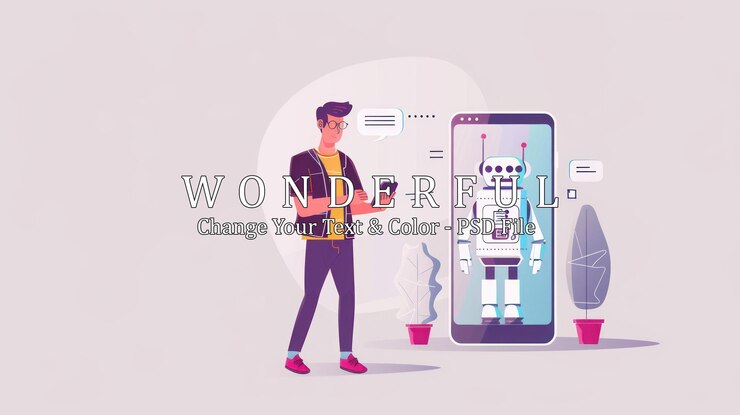 PSD man interacting with chatbot on smartphone
