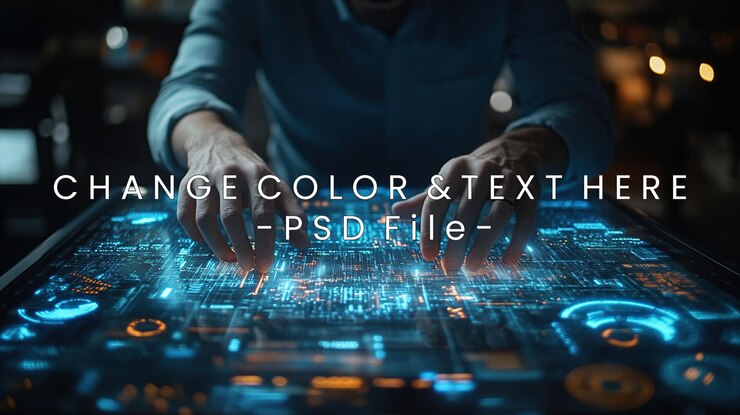 PSD man interacting with futuristic technology