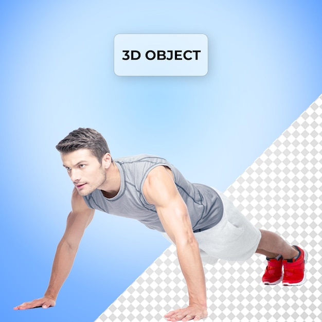 a man is doing a squat exercise with a 3d image on the screen
