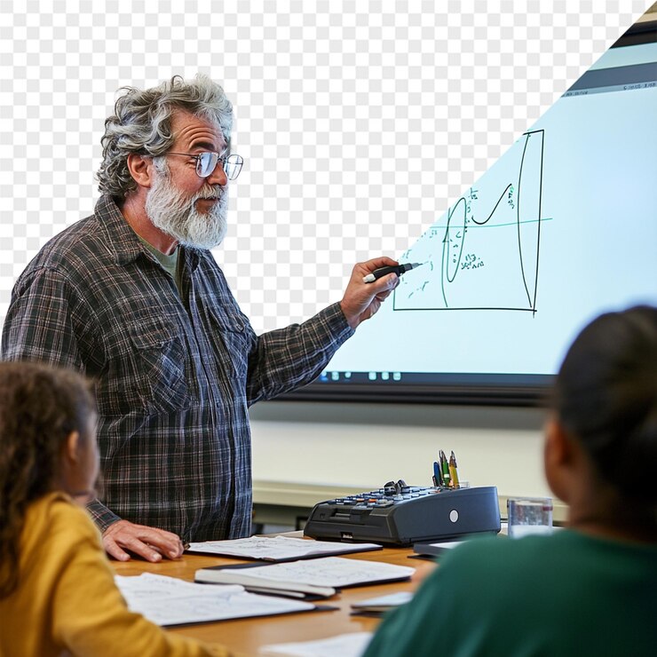 PSD a man is drawing a graph on a computer screen
