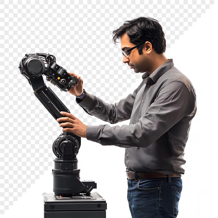 PSD a man is holding a machine that has the word quot the quot on it quot