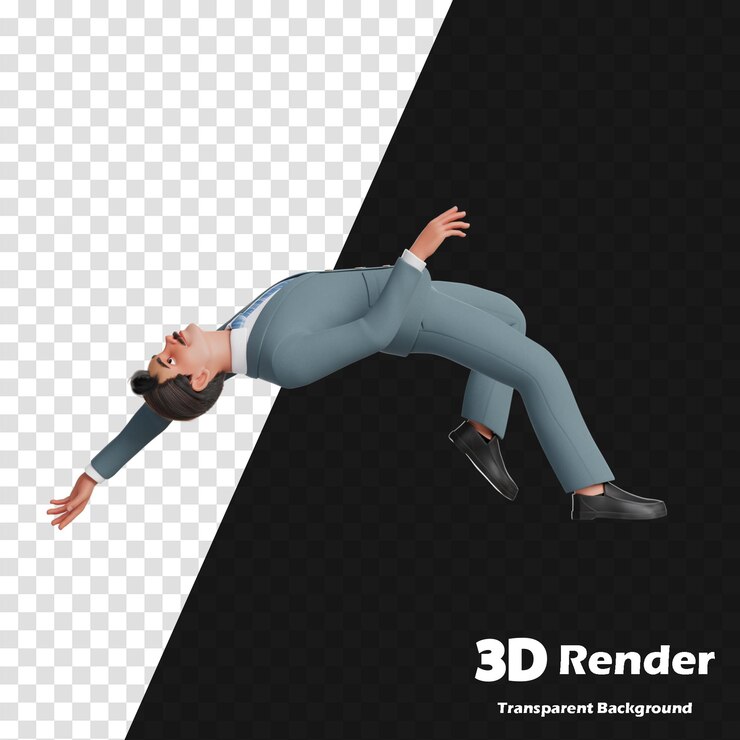 PSD человек прыгает на черном фоне с 3d-изображением человека в костюме