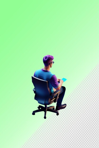 PSD a man is sitting in a chair with a blue shirt on