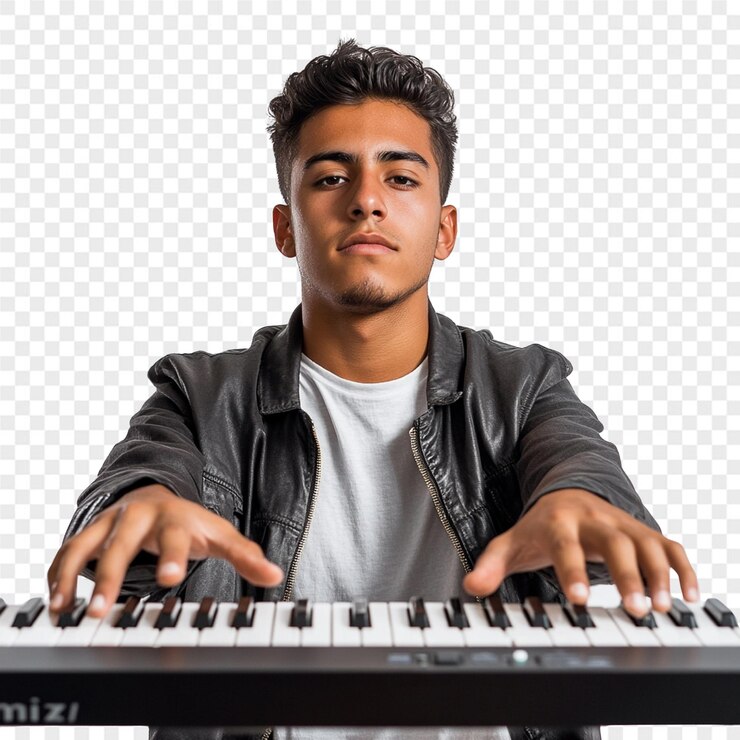 PSD a man is sitting at a keyboard with the word quot z quot on it