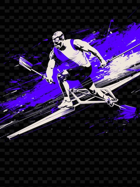 A man is skiing in a black and blue picture