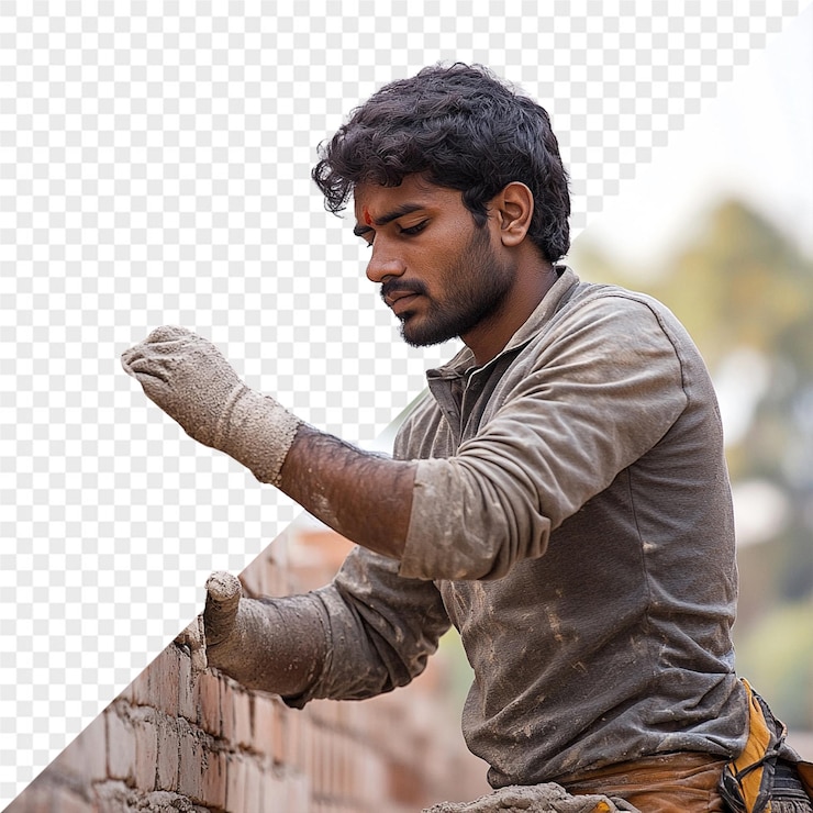 PSD a man is standing on a fence and is wearing a glove