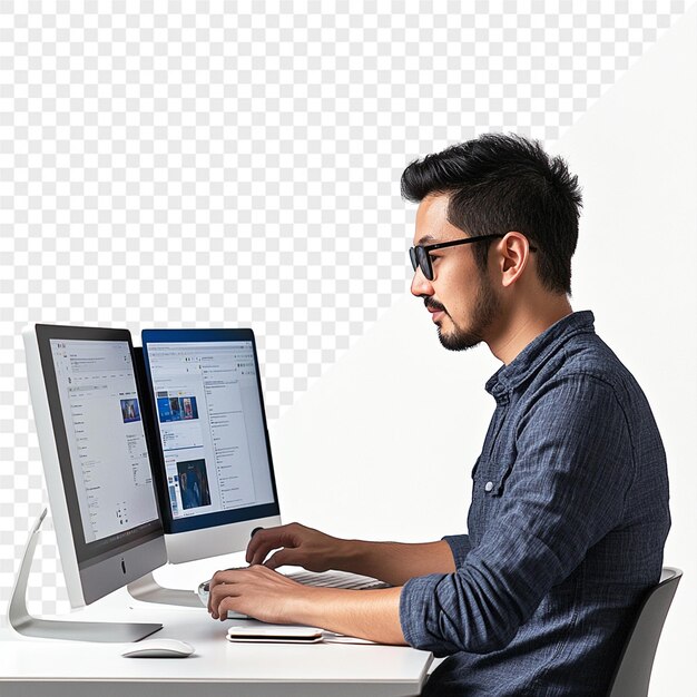 a man is working on a computer with a computer monitor