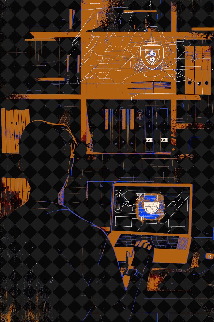 PSD a man is working on a computer with a sign that says quot a cup of coffee quot