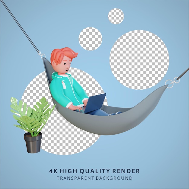 A man is working with laptop high quality 3d render  work from home illustration