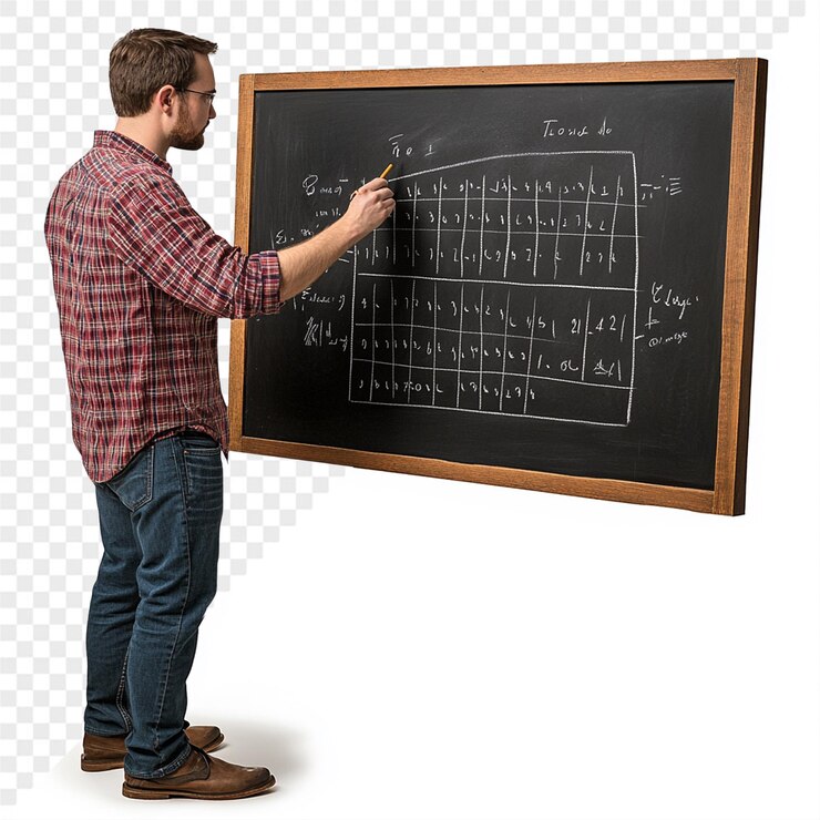 PSD a man is writing a mathematical diagram on a blackboard