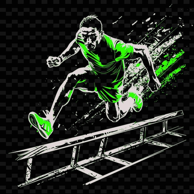 PSD a man jumping over a wooden bridge with a green shirt on