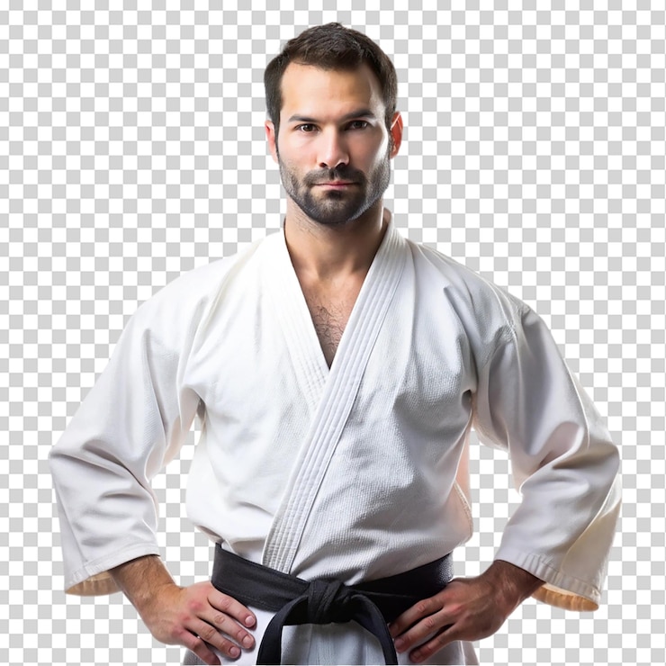 PSD man in a karate uniform portrait isolated on transparent background