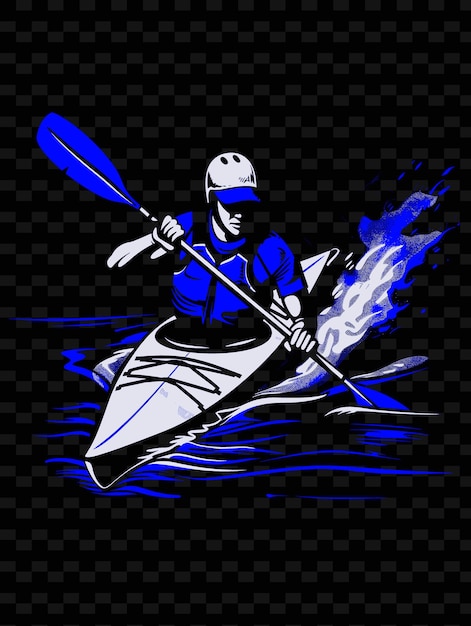 PSD a man in a kayak with a blue paddle and the words  kayak  on the bottom