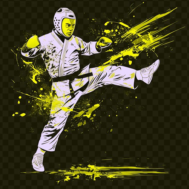 PSD a man kicks a yellow and orange stick with the word martial arts on it