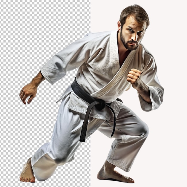 PSD a man in a kimono with a black belt that says  no