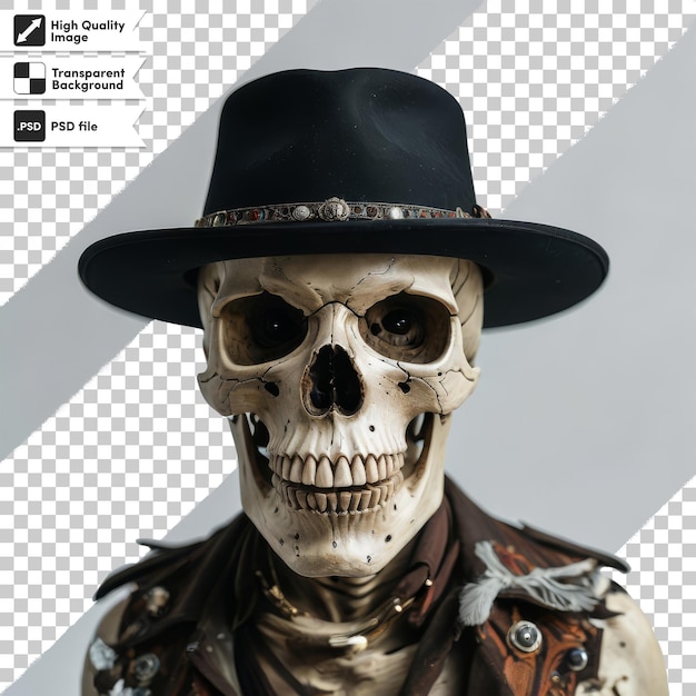 PSD a man in a leather jacket and hat with a skull on it