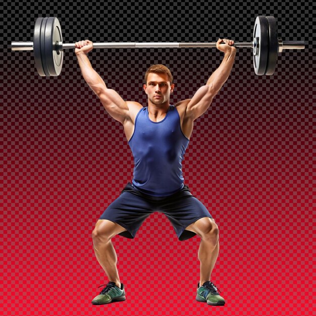 PSD a man lifts a barbells on transparent background