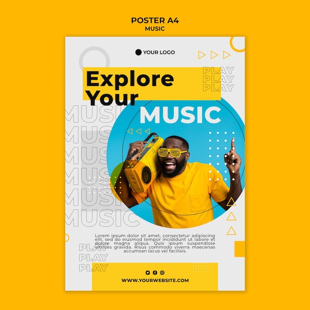 PSD man listening to music poster template
