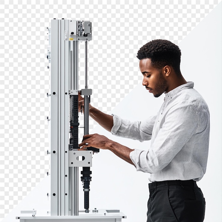 PSD a man looking into a large metal box with the word quot on it quot