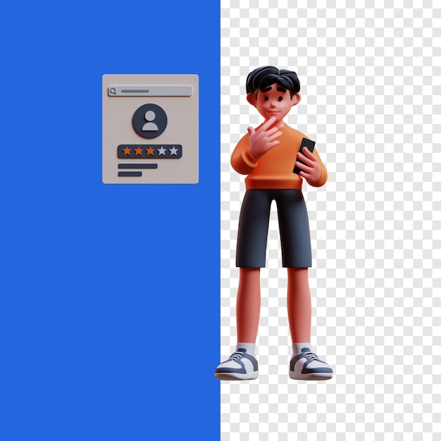 販売者のプロフィールの 3 d イラストを見ている男