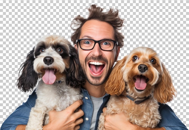 Man met 2 honden geïsoleerd op transparante achtergrond